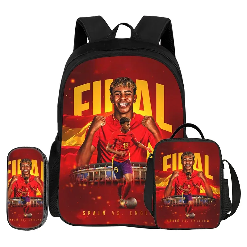 sac à dos football star, ensemble de 3 pièces, sac à dos scolaire l-lamin yamal, sacs à crayons, sac à livres, meilleur cadeau avec sac à lunch, sac à dos