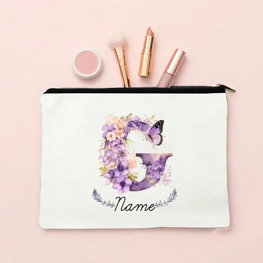 pochette de maquillage personnalisée avec initiale et nom pour femmes, sacs à cosmétiques a-z, trousse de toilette de voyage pour filles, cadeau de mariage ou d'anniversaire pour elle