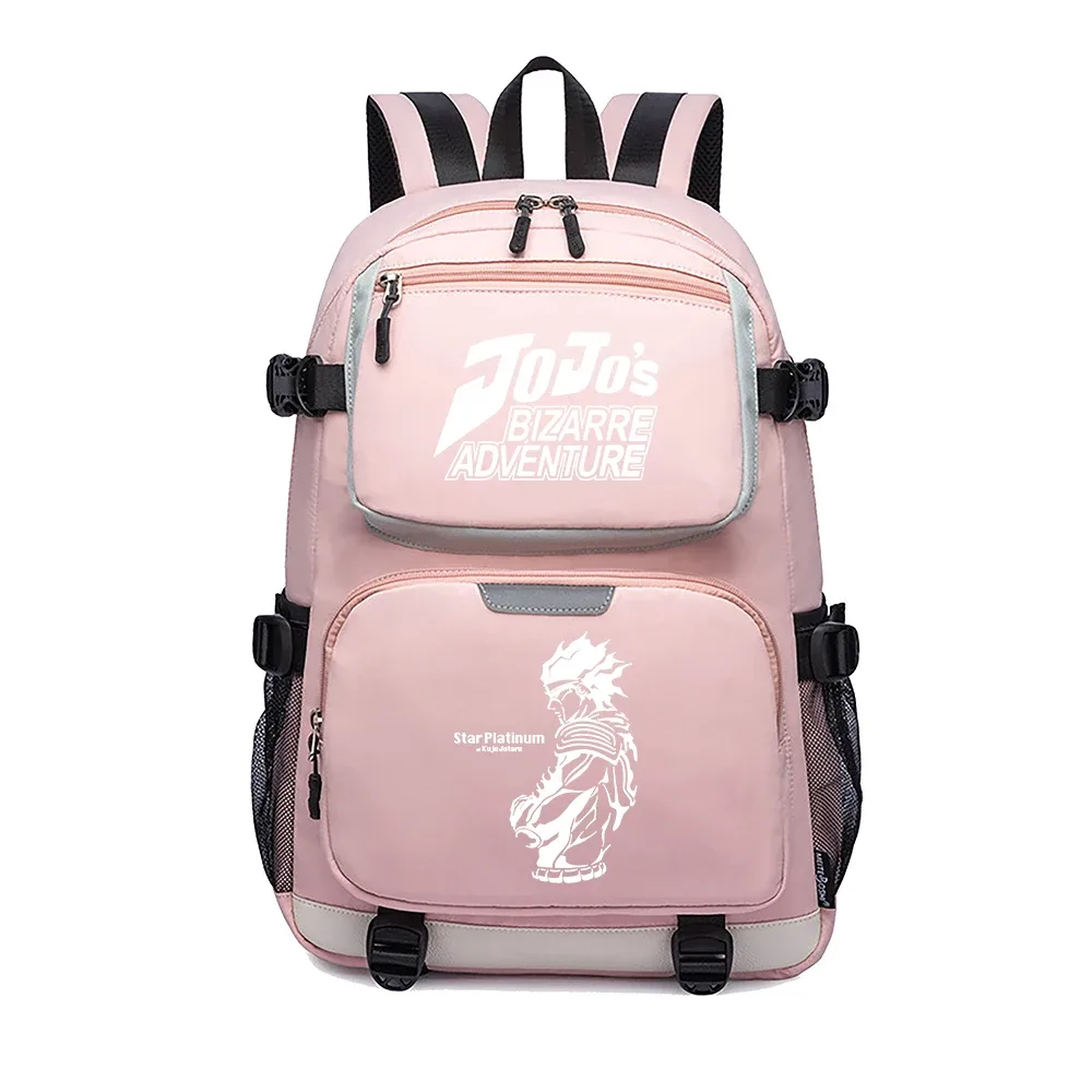jojo's bizarre adventure – sac à dos de voyage dessin animé, grands sacs d'école imperméables pour femmes, sac à dos rose avec port usb pour ordinateur portable