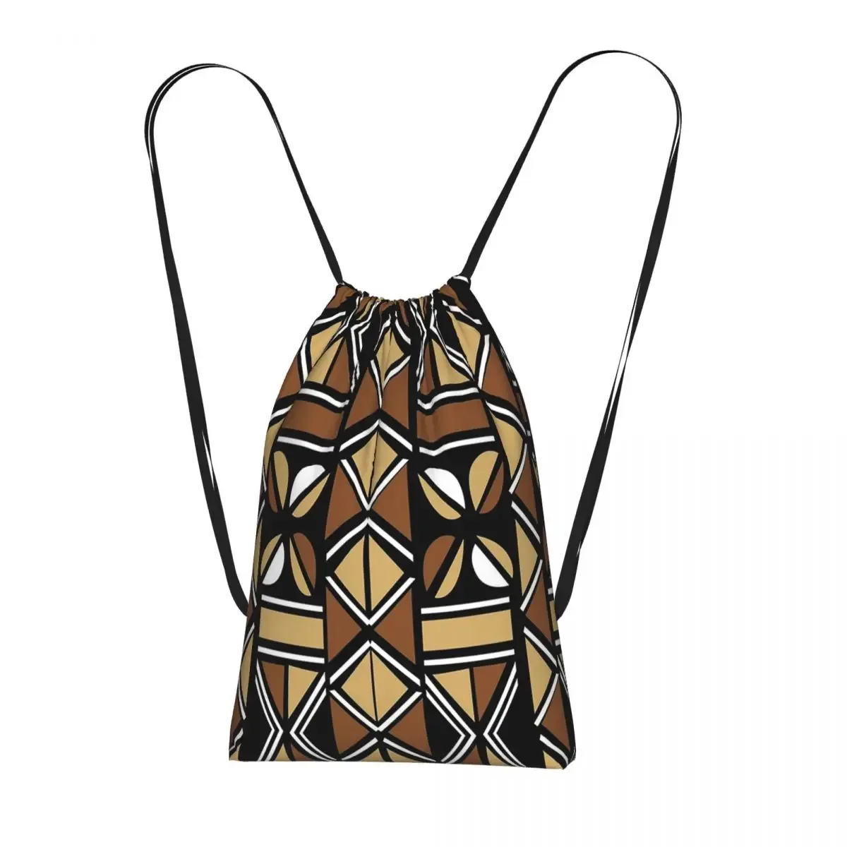 sac à dos à cordon de serrage en tissu bogolan africain, art ethnique tribal africain, sac de randonnée et de cyclisme, sac de rangement léger pour hommes et femmes