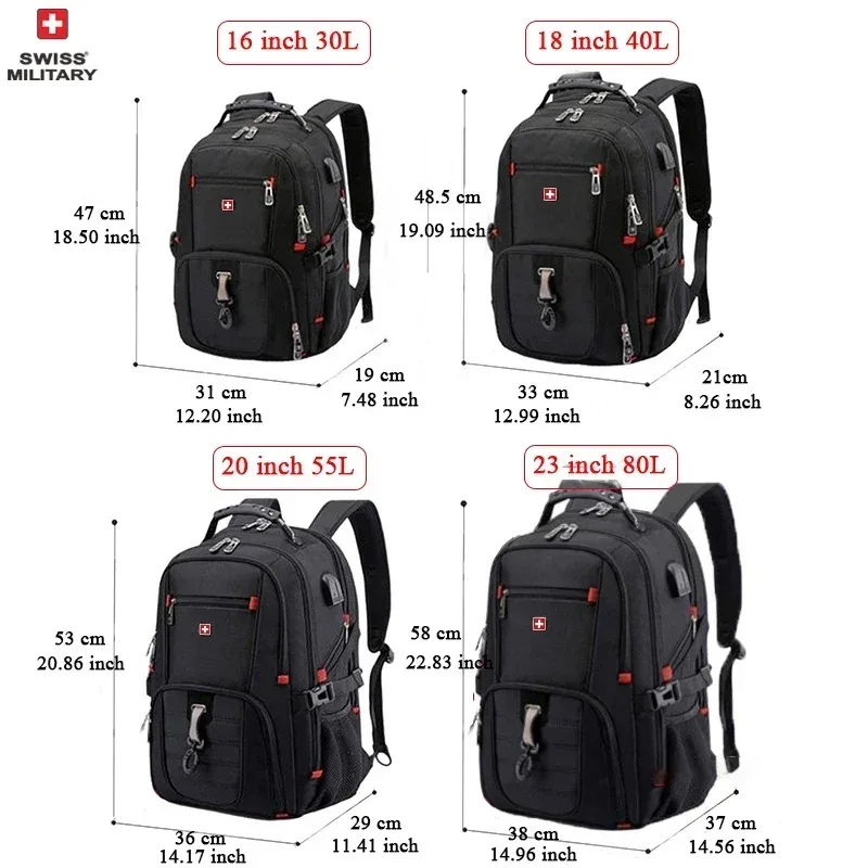 sac à dos pour ordinateur portable swiss 17' imperméable avec port de charge usb, sac à dos multifonctionnel de style suisse, cartable, sac de randonnée, sac de voyage