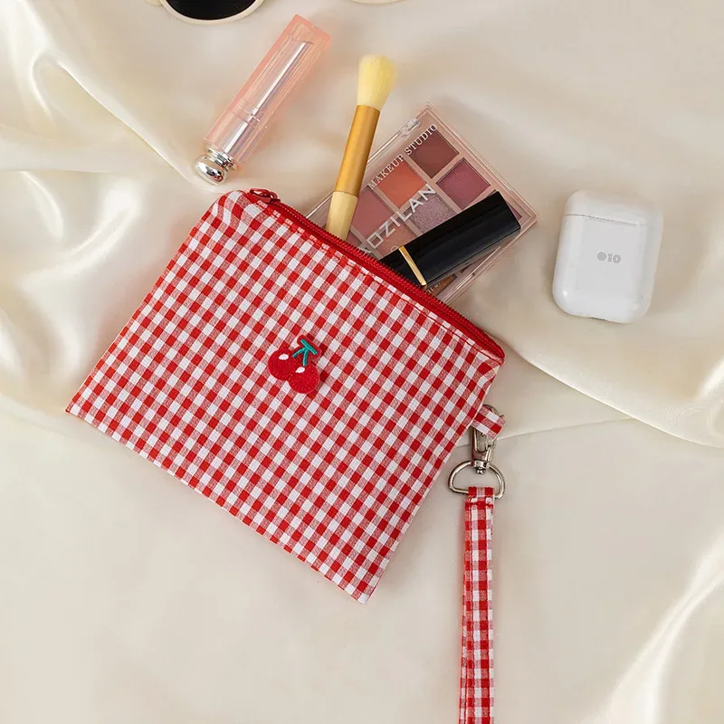 organisateur voyage toile cerises blanc rouge plaid fermeture éclair maquillage cosmétiques toilette hygiène sac compresseur