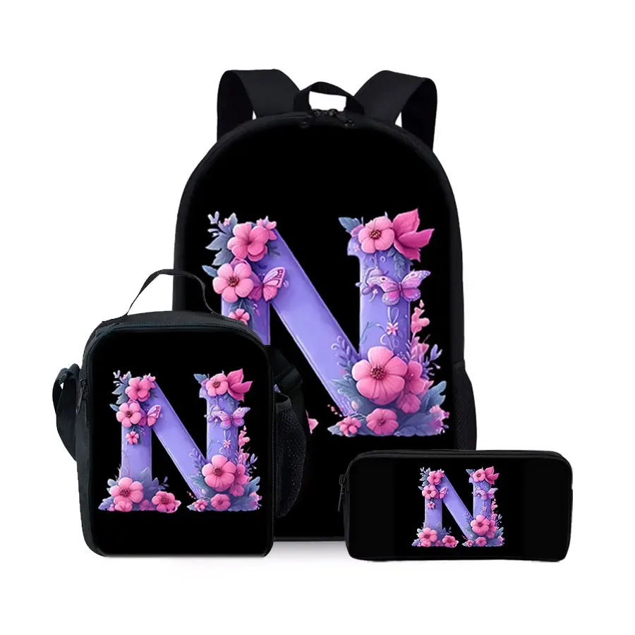 nouvel ensemble de sacs à dos trois pièces à motif alphabet anglais pour garçons et filles – meilleurs cadeaux – sac à dos scolaire plat 2d dessin animé pour enfants