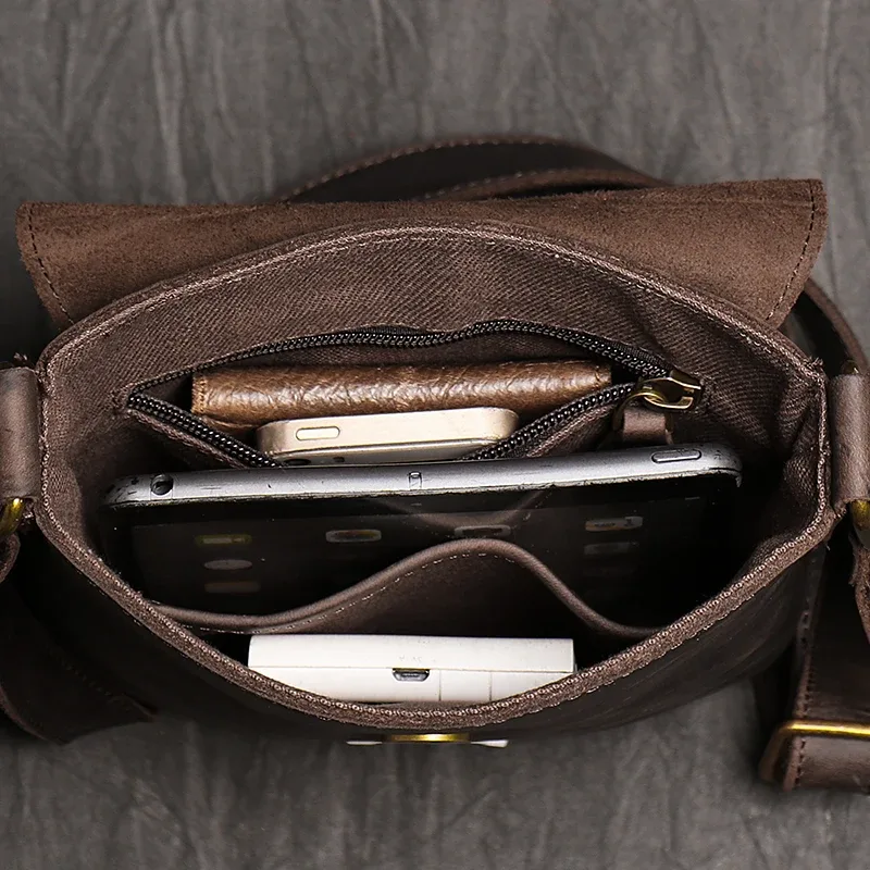 sac à bandoulière vintage en cuir véritable foncé, sac pour téléphone, sac à bandoulière en cuir de vache pour hommes, sac pour ipad de 7.9 pouces