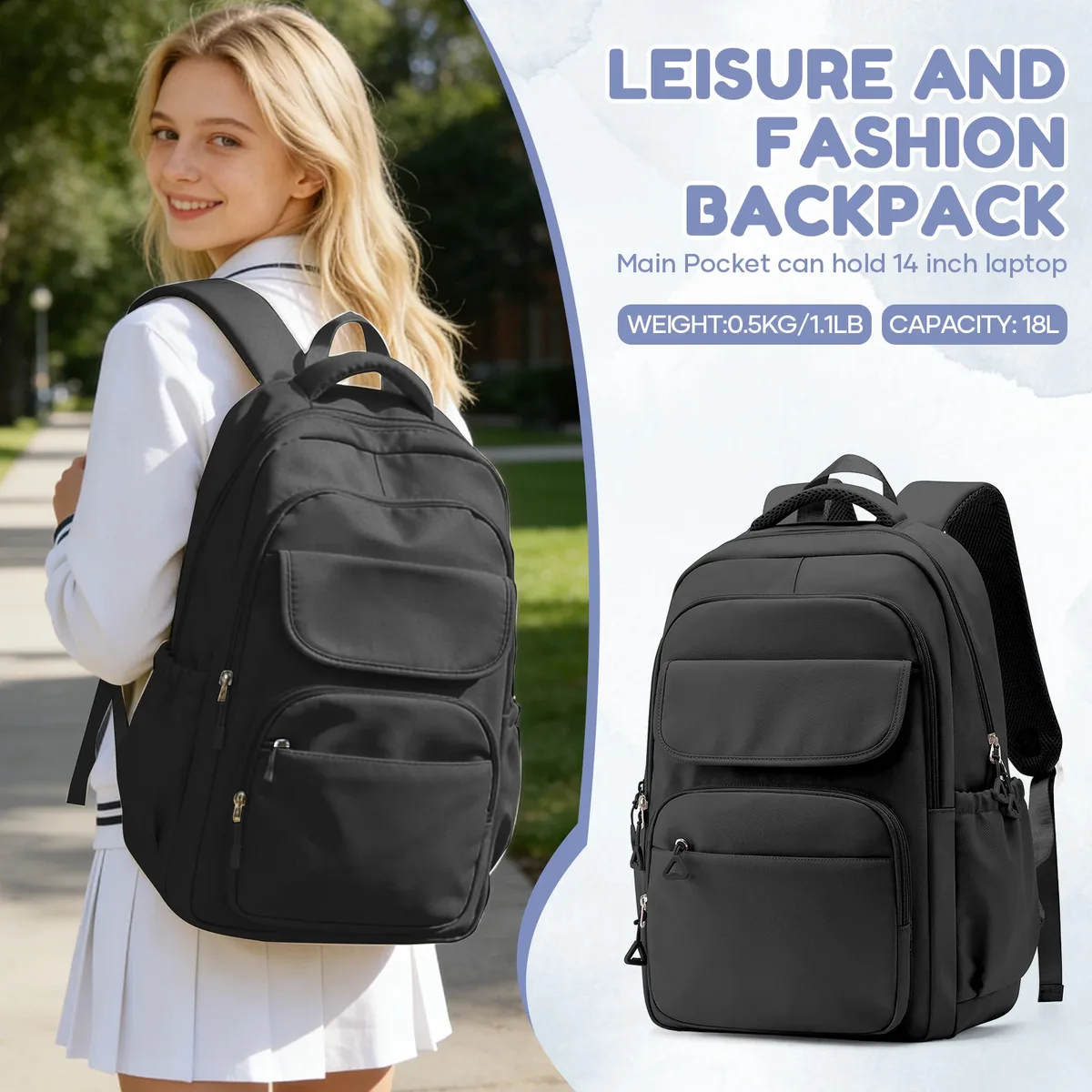sac à dos scolaire pour filles et garçons, sac à dos décontracté pour l'université avec compartiment pour ordinateur portable, grande capacité, sac d'étudiant pour sorties, rentrée scolaire