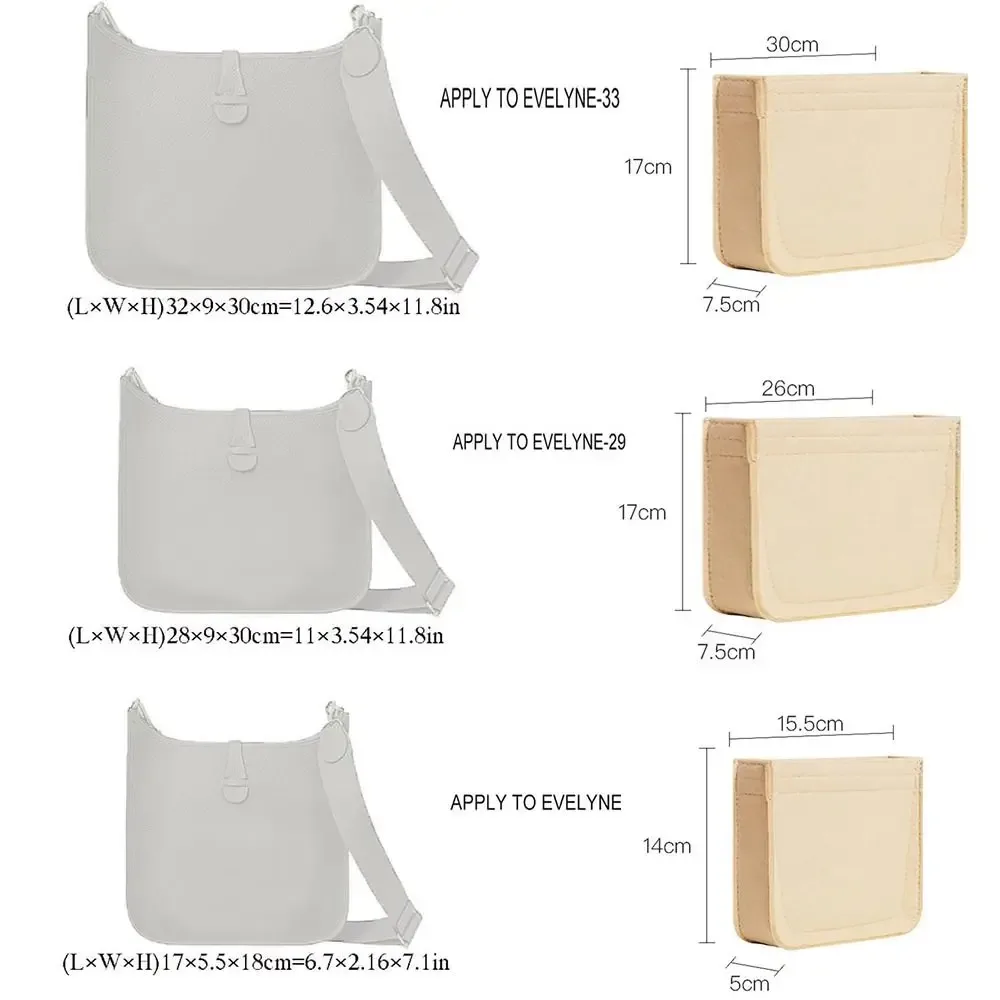 organisateur de sac multi-poches pour evelyne 16/29/33, sac intérieur, sac de rangement, sac à main en feutre, sac d'insertion, sac de doublure de sac à main