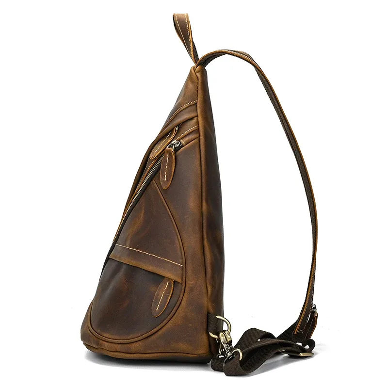 sac à dos de poitrine en cuir véritable pour motard, sacs d'équitation en plein air pour hommes, sacs à bandoulière pour hommes, cuir de vache, initié unique