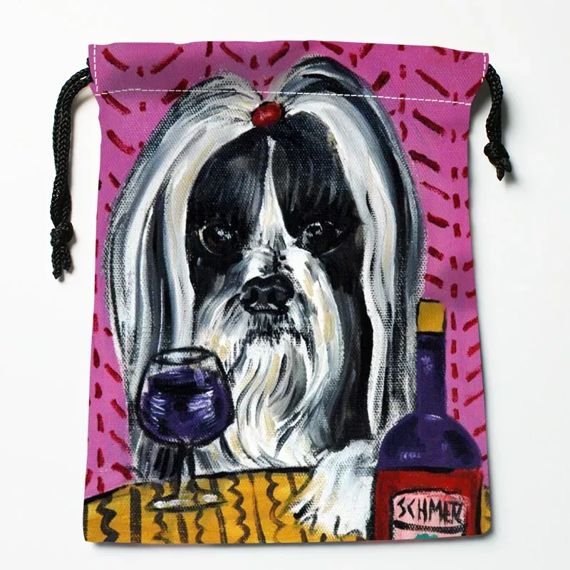 sac à cordon personnalisé pour peinture de chien shih tzu, 18x22cm, petit sac de voyage en tissu pour femmes, pochette cadeau de noël
