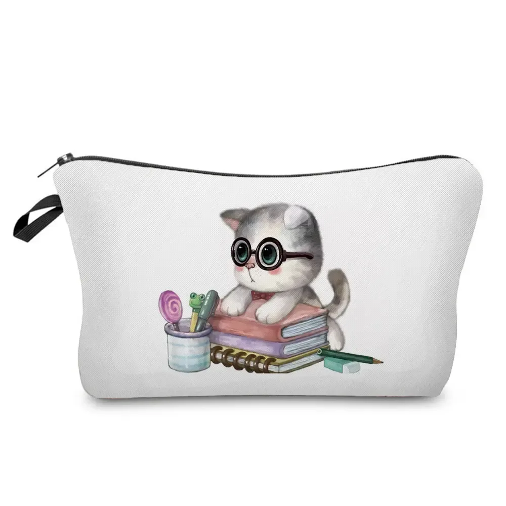 dessin animé fleur chien chat mignon imprimé femmes sac cosmétique en plein air portable voyage trousse de toilette personnalisable trousse de toilette trousse de maquillage