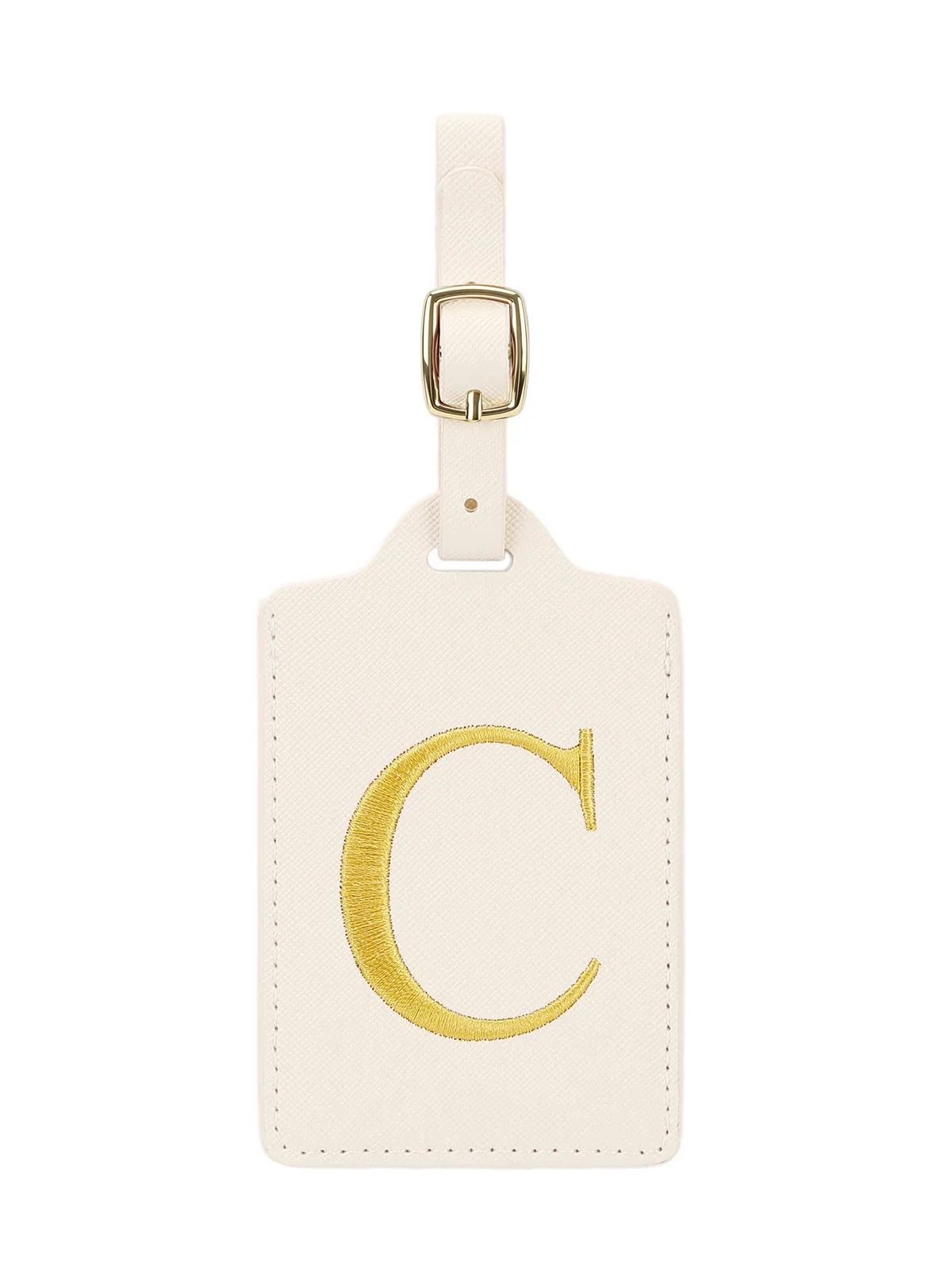 étiquette bagage polyester lettre dorée cuir blanc rectangulaire identification voyage unisexe alphabet fixation anneau métallique