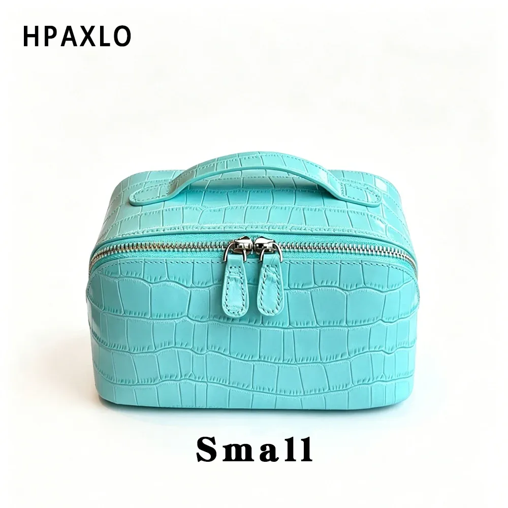 trousse de maquillage en cuir pleine fleur imprimé crocodile bleu, sac de toilette, cadeau femme, étui cosmétique, organisateur de maquillage de voyage