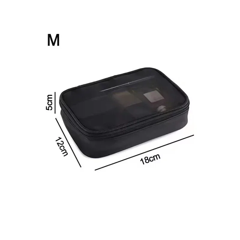 trousse polyester pvc translucide noir boîte fermeture éclair maquillage voyage cosmétique sacs rangement mini portatile