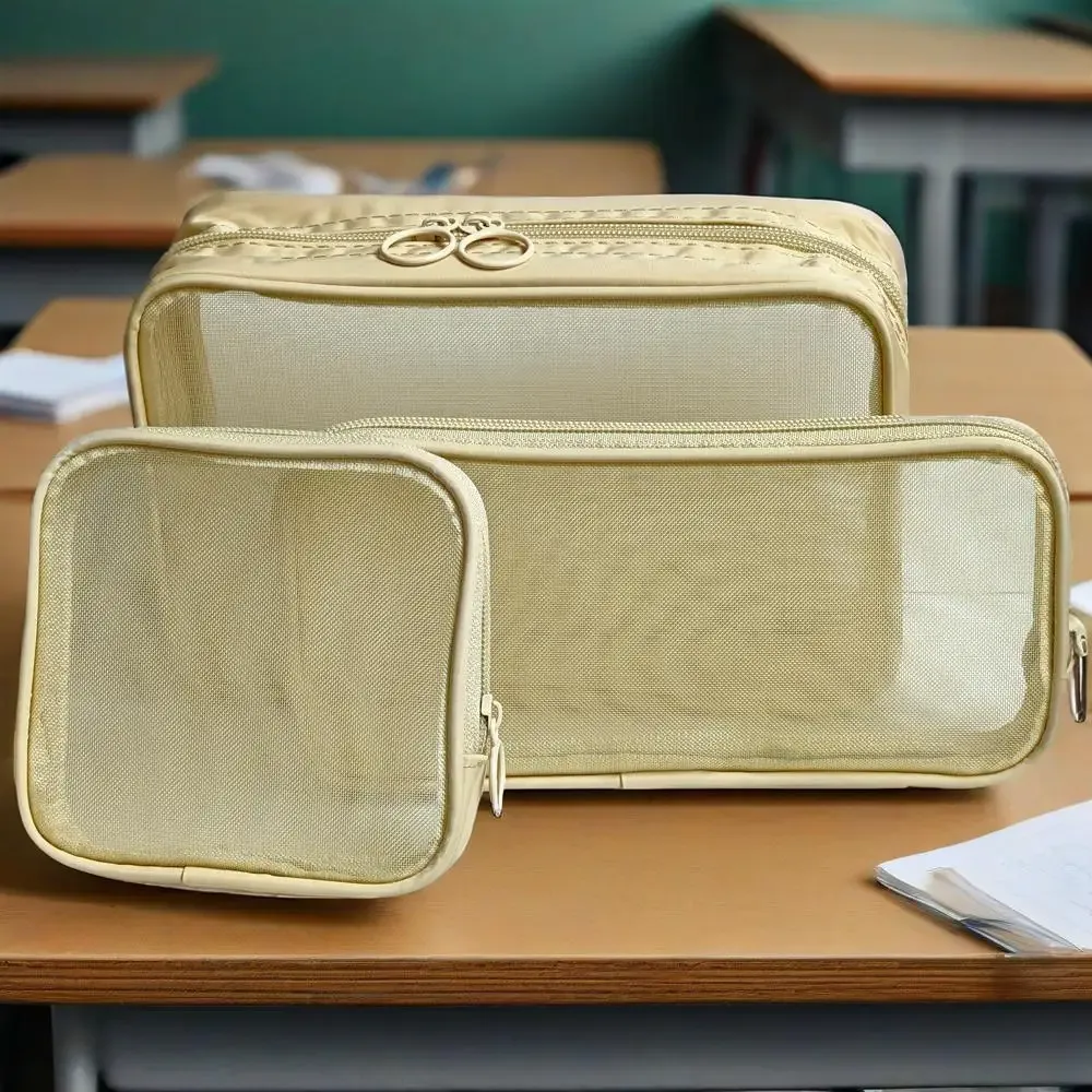 sac cosmétique en maille de nylon grande capacité, sac de rangement portable pour articles de toilette de voyage, organisateur de maquillage respirant et durable avec fermeture éclair