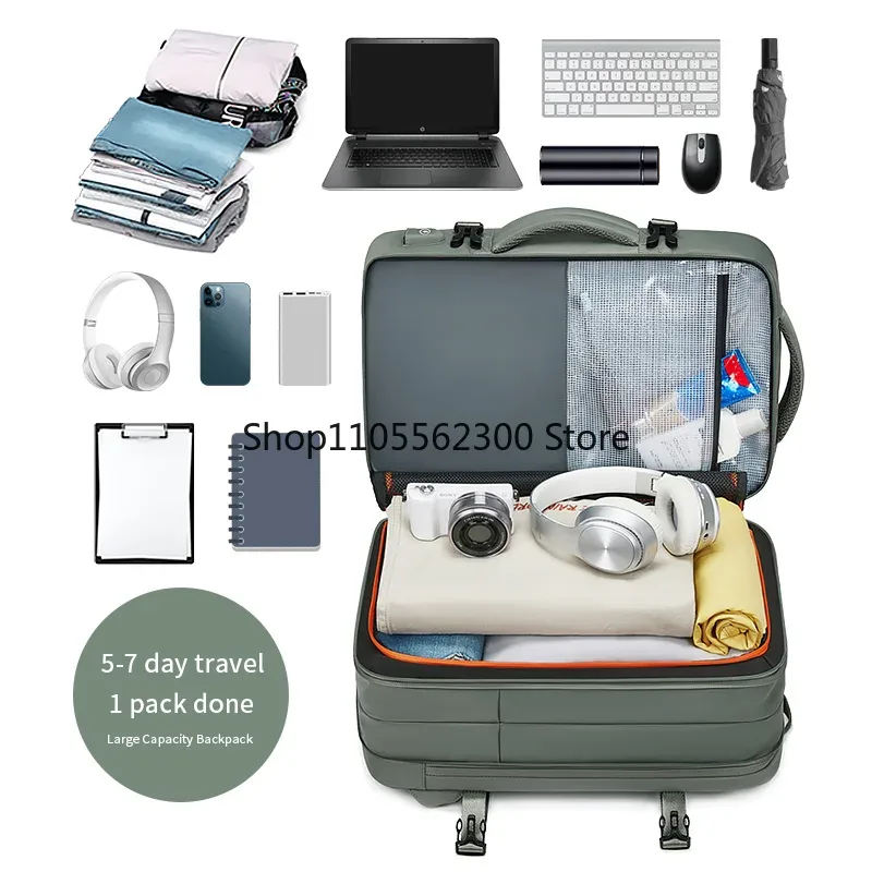 sac à dos de voyage pour hommes et femmes, extensible, 39l, pour randonnée, ordinateur portable, chargement usb, 17 pouces, étanche, pour l'école