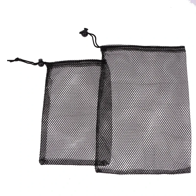 sac à cordon en maille de nylon noir multi-usage, durable, pour rangement, maison, voyage, activités de plein air, sac à linge, sac de rangement
