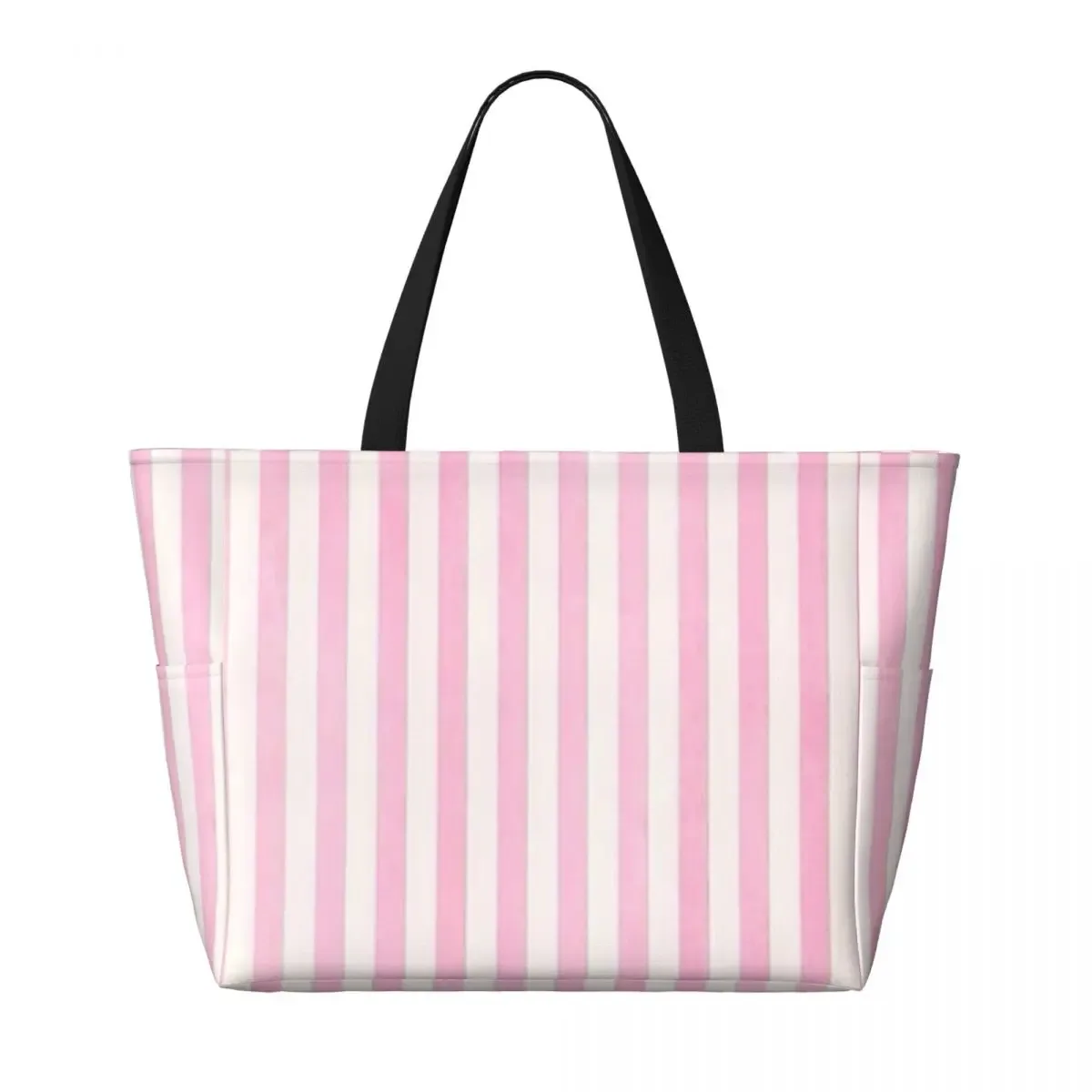 sac fourre-tout de plage à rayures blanches et rose pâle, sac de sport, de yoga, grand sac fourre-tout pour femmes, sac de voyage, sac de fitness