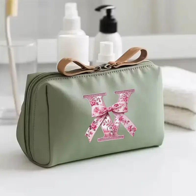 sac à main pour femme avec 26 lettres florales en forme de nœud, trousse de maquillage, sac de rangement, cadeau de la saison de la rentrée scolaire, saint-valentin, anniversaire