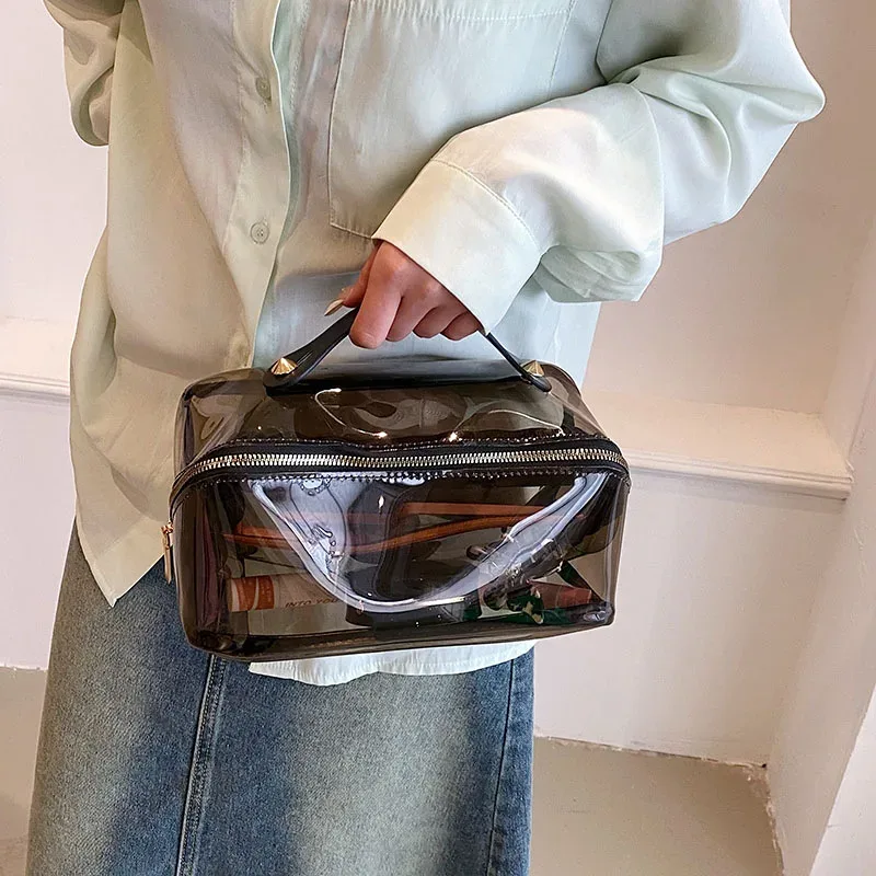 sac de maquillage transparent pour femmes, oreiller de grande capacité, organisateur de voyage, rangement de toilette, sac de toilette portable pour dames, sacs à cosmétiques à fermeture éclair