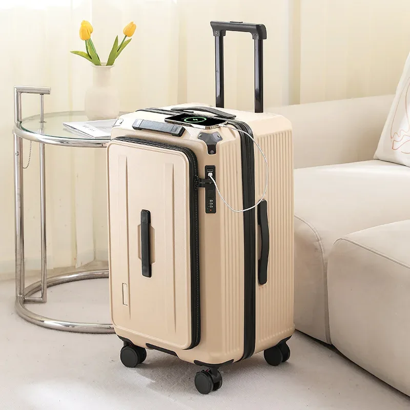 valise pc gris compartiments glissières ceinture poignée latérale verrouillage code roue frein expansion latère ajustable voyage