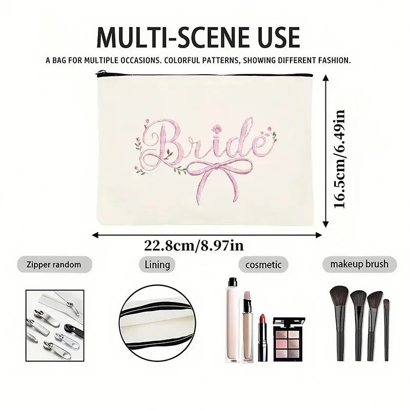 pochette de maquillage exclusive pour la mariée, motif nœud aquarelle, pochette de rangement légère, sac de voyage à thème mariage, idéal comme cadeau romantique pour la mariée