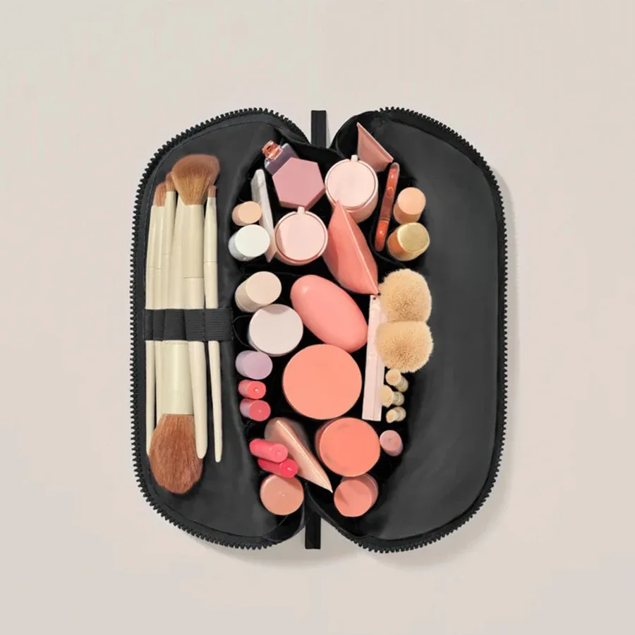 sac de rangement en pvc rayé, grande capacité, pochette de rangement pour articles de toilette de voyage en plein air, sac à cosmétiques de voyage portable, 1 pièce