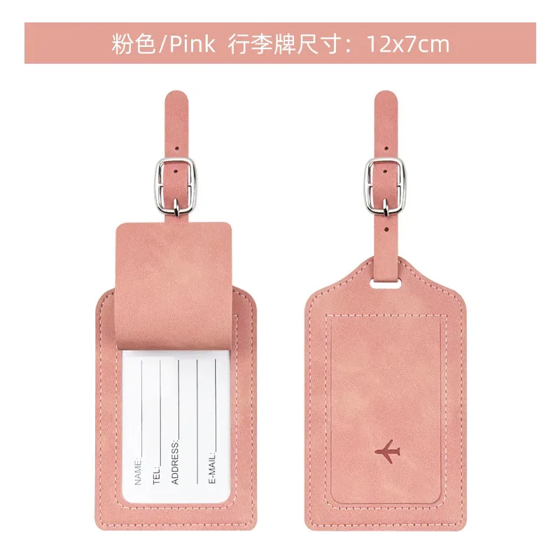 étiquette bagage cuir simili bleu noir rose voyage identification valise nom adresse pochette contact symbole avion reliefs