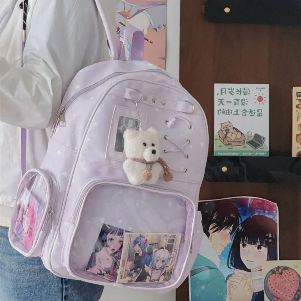 Sac à dos transparent à imprimé étoiles tendance, sac Ita transparent Lolita, sac à bandoulière imprimé Y2K pour les trajets quotidiens