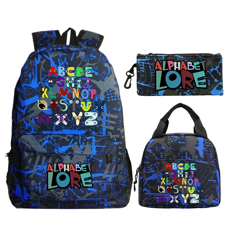 3 pièces/ensemble alphabet lore sac à dos garçons filles cartable sac à dos avec sac à déjeuner sac à crayons étudiants sac à dos sac de voyage confortable