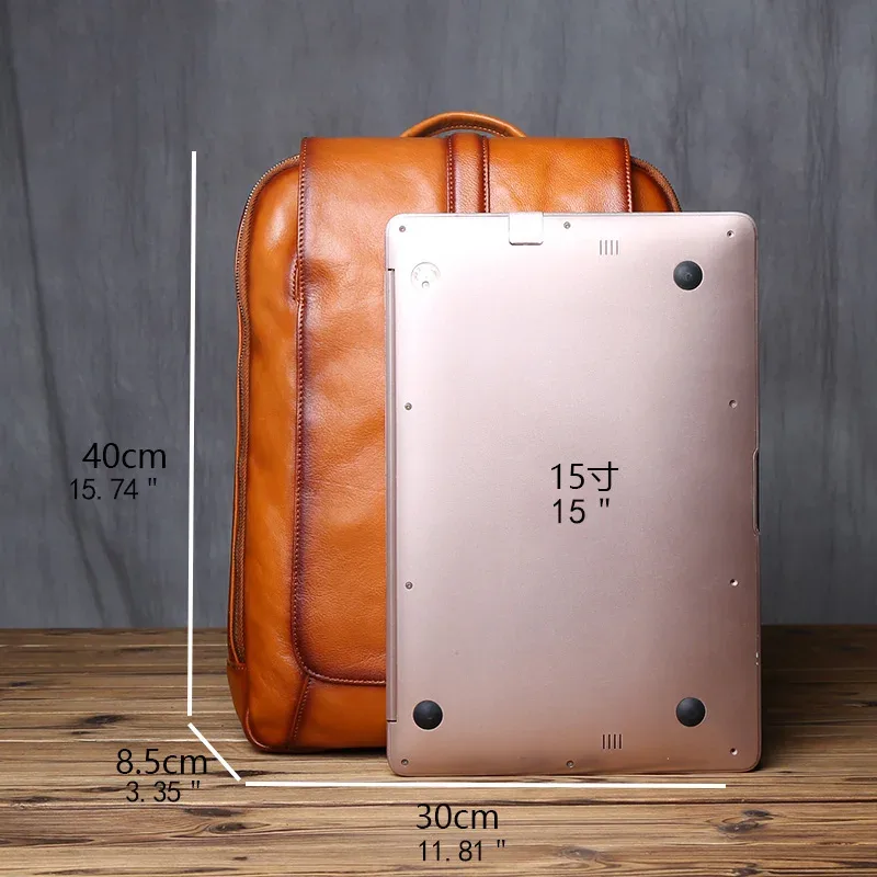 sac à dos pour homme en cuir de vache véritable vintage nzpj, sac à dos décontracté pour ordinateur portable, sac de voyage tendance pour l'école