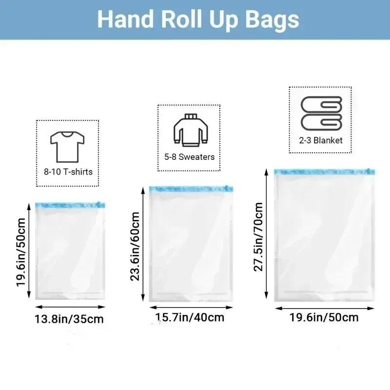 sacs de rangement de voyage compressibles pour économiser de l'espace, accessoires de voyage, sac de compression pour l'emballage et les vêtements, pas besoin de pompe ni de vide.