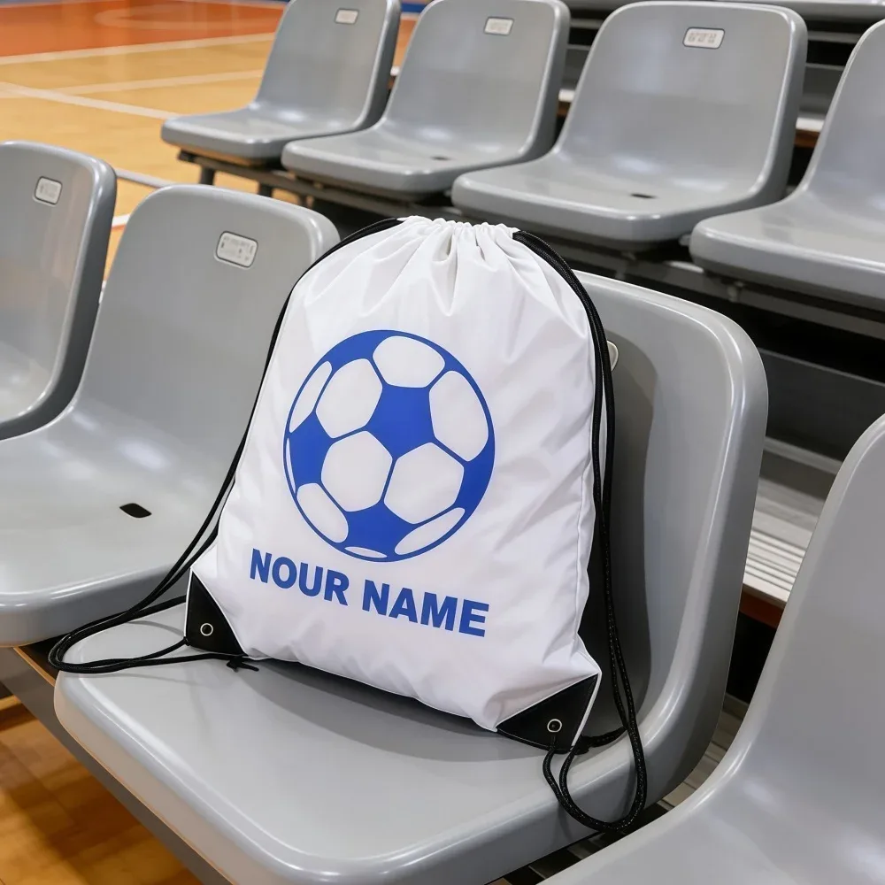 sac à dos de sport personnalisé en polyester avec cordon de serrage, coins renforcés, pour enfants, idéal pour le football et la gym