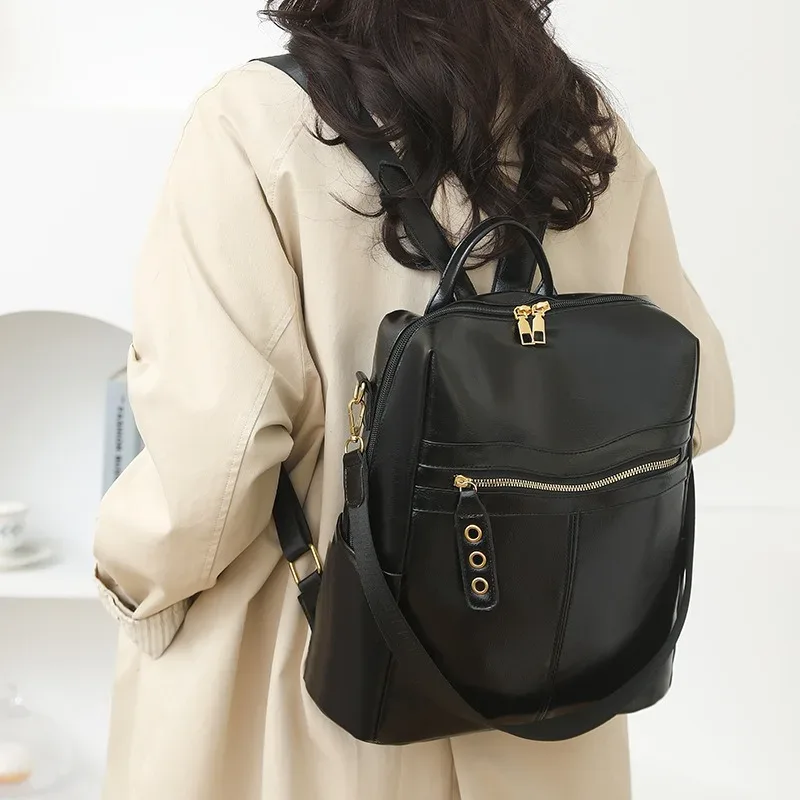 sac dos pu vintage femme marron noir beige polyester zippé bandoulière amovible compartiment intérieur
