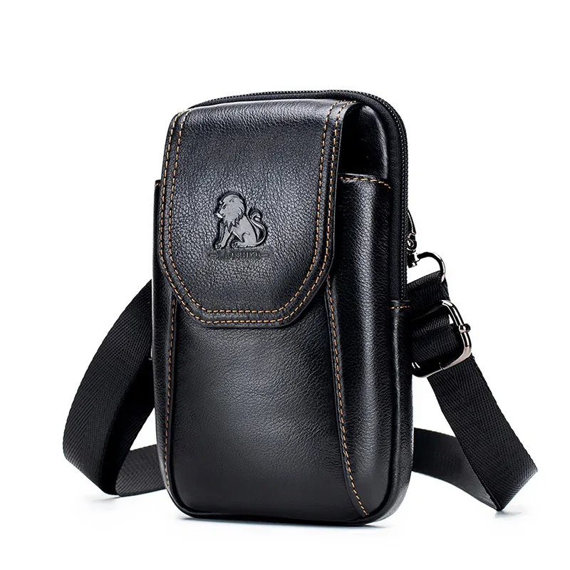 sac banane en cuir véritable authentique pour homme, style usé avec crochets, sacoche pour téléphone