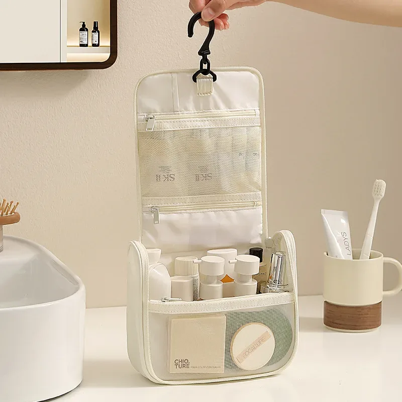 trousse de toilette suspendue portable, organisateur de voyage minimaliste, pochette de rangement pour maquillage, trousse de toilette avec crochet, étui à cosmétiques