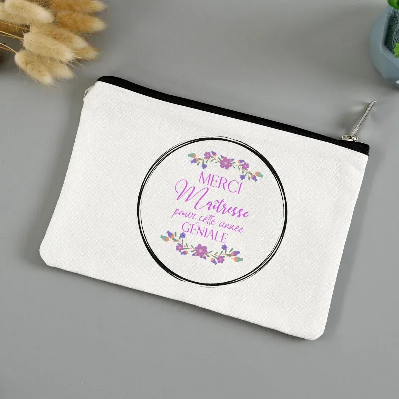 trousse de toilette voyage pochette maquillage cadeau maitresse école cadeau maitresse pochette de maquillage imprimée, cadeau de la journée des enseignants, sac cosmétique en toile pour femmes, avec fermeture éclair