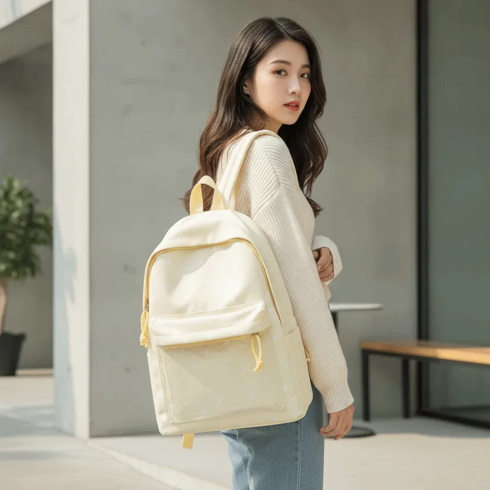 Sac Ita de style japonais avec fenêtre transparente, grande capacité, sac à dos transparent, doublure en polyester, léger, motif à pois.