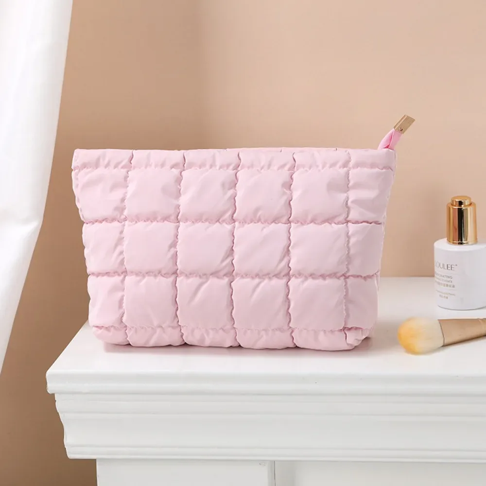 sac à main cosmétique en coton à bulles simple pour femmes, organisateur de voyage, pochette de maquillage pour rouges à lèvres, sac à fermeture éclair de grande capacité pour filles