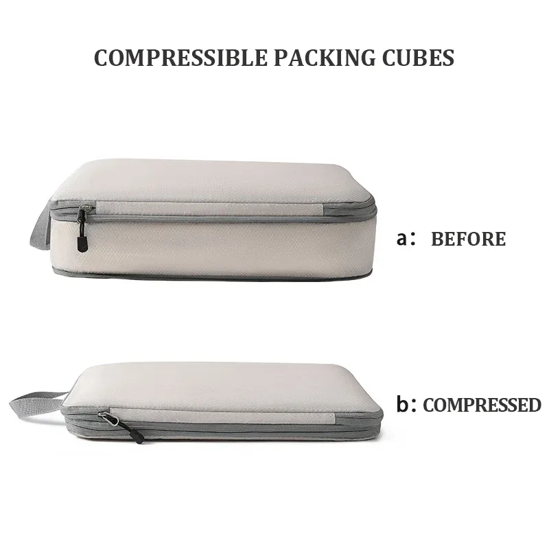 organisateur voyage polyester gris clair cube sac compression tissu imperméable transport vêtements pratique empilable