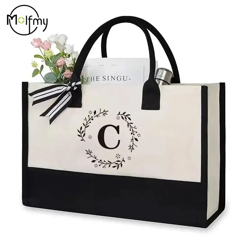 sac fourre-tout en toile lettre anniversaire cadeau de mariage personnalisé boutique logo d'affaires mode grande capacité sac à provisions bolsos 2025