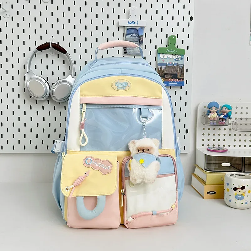 sac à dos scolaire grande capacité en nylon, imperméable et résistant à l'usure, pour filles du collège, léger et élégant