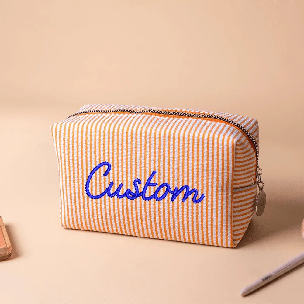 pochette de maquillage brodée personnalisée, nom personnalisé, pochette cosmétique pour demoiselle d'honneur, trousse de toilette portable, sac de voyage, cadeau pour femme