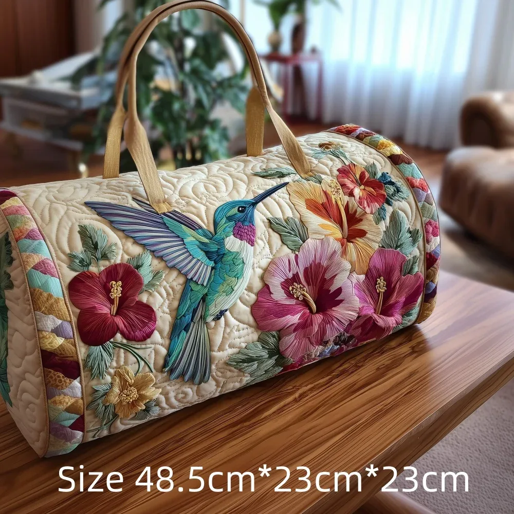 sac de voyage matelassé 3d vintage tendance, imprimé floral oiseau cardinal, sac de week-end, de sport ou de plage durable, sac fourre-tout pour femme