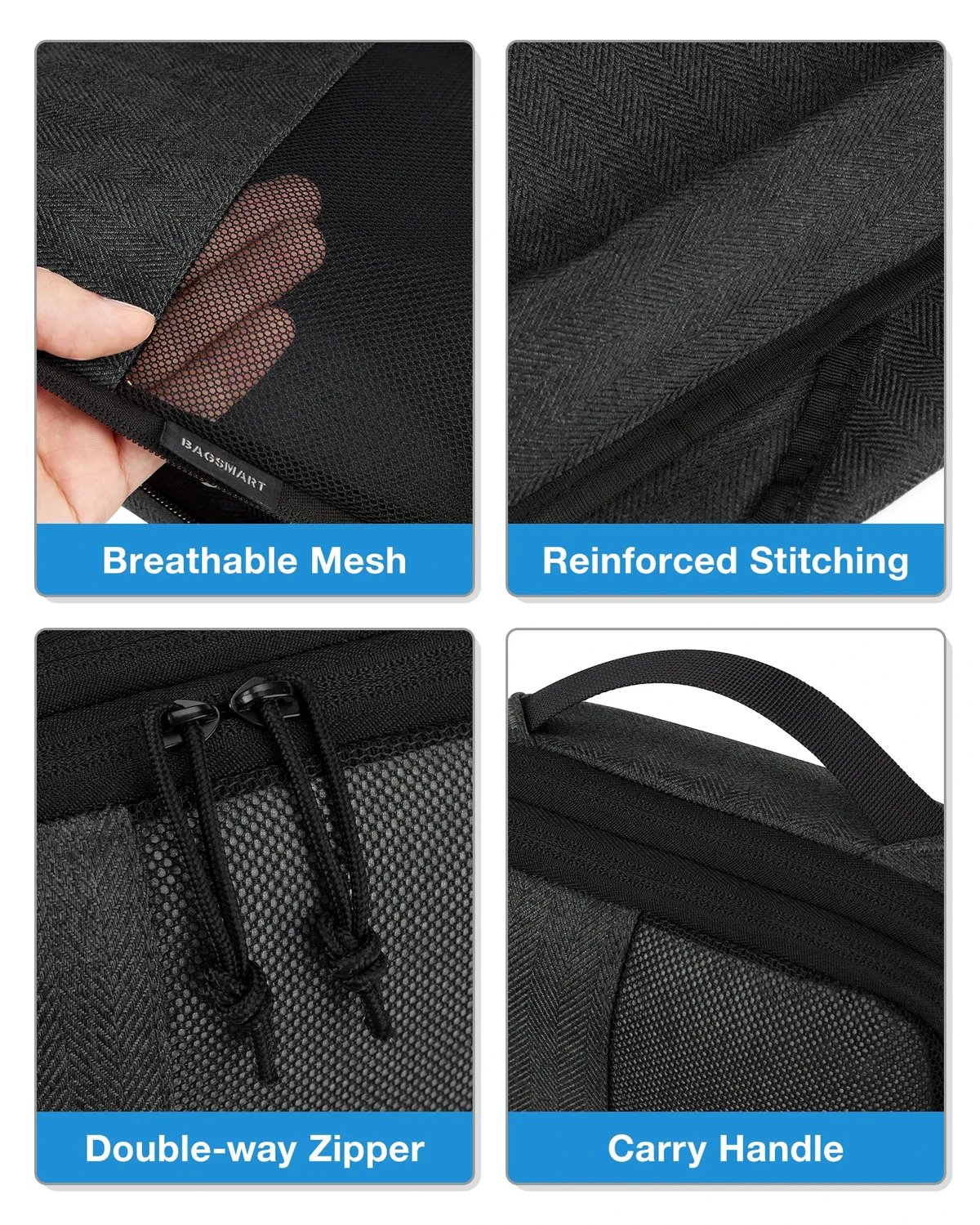 organisateur voyage polyester herringbone noir compact extensible sac chaussures compression ventilation usage polyvalent femmes hommes plaine air
