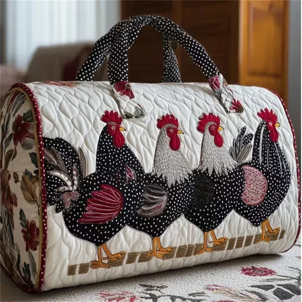 sac de voyage matelassé gf funny art à imprimé poulet, style bohème 2026, personnalisé, fourre-tout de voyage pour femmes et hommes, sac de week-end