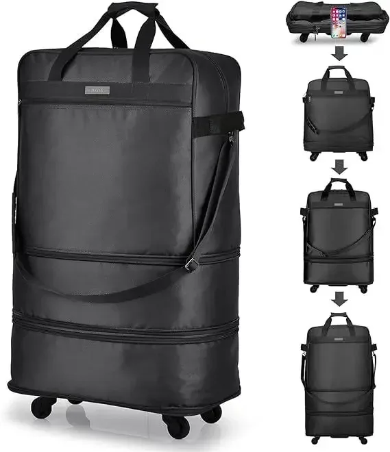 sac voyage sac voyage pu doux noir pliable roulettes poignée arrière fermeture éclair étanche capacité grande
