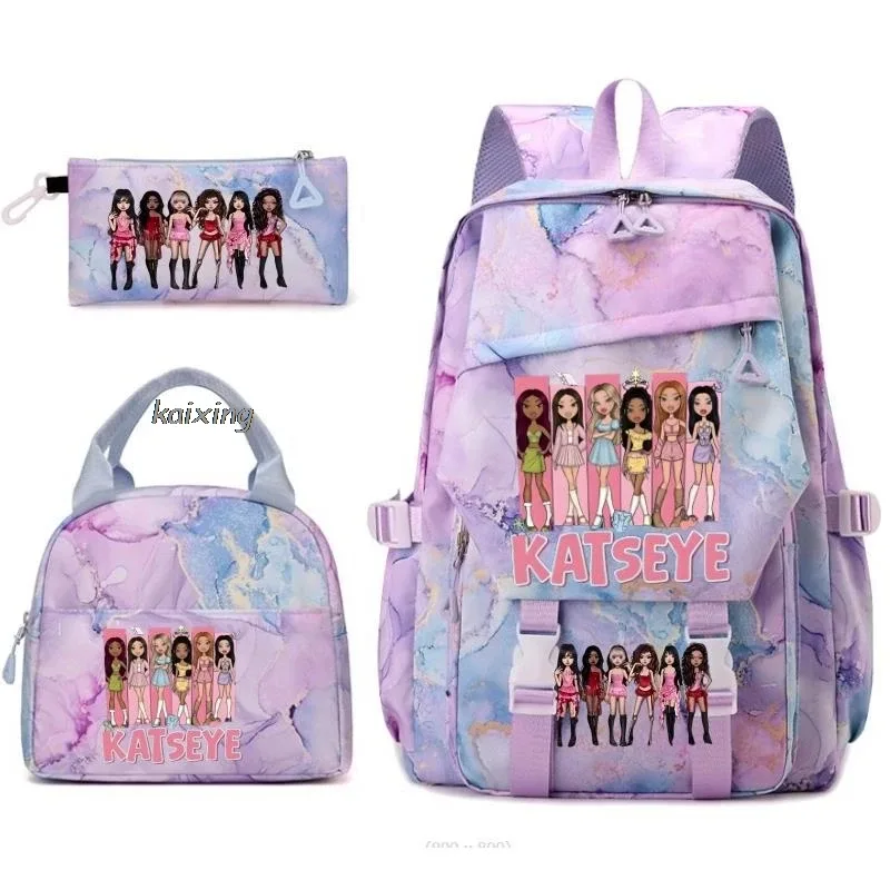 nouveaux sacs à dos katseye à imprimé amusant, 3 pièces/ensemble, sac d'école pour étudiants, sac de voyage pour adolescents, filles et garçons, sacs à lunch, sac à dos