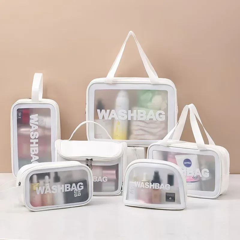 trousse toilette pvc transparent bleu blanc rose noir doré gris voyage cosmétiques maquillage grande capacité portable imperméable