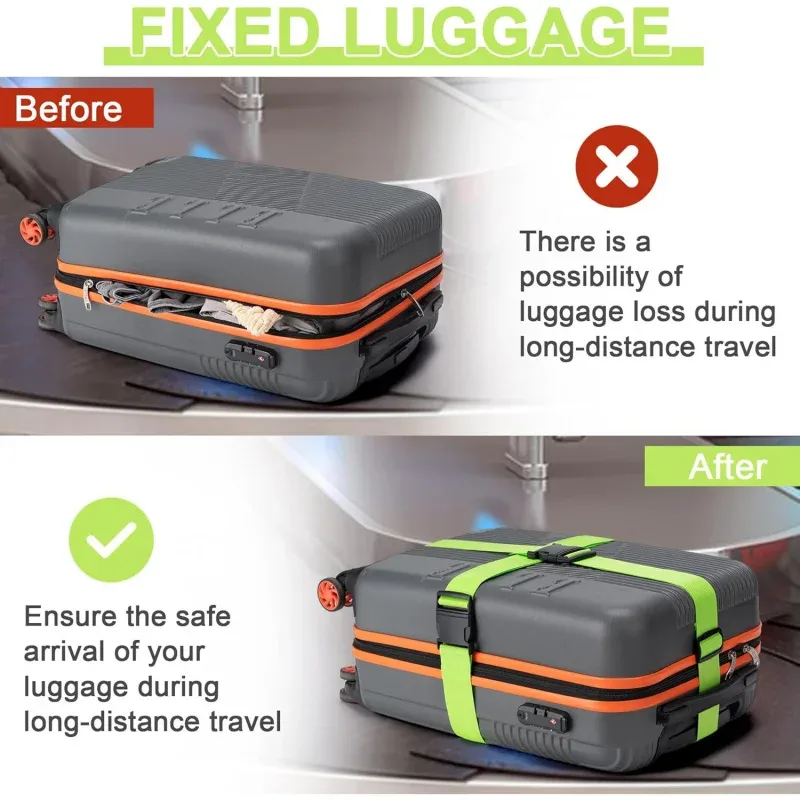 ceinture fixation bagages polyester orange vert motif simple solide longueur dix-huit centimètres accessoires voyage