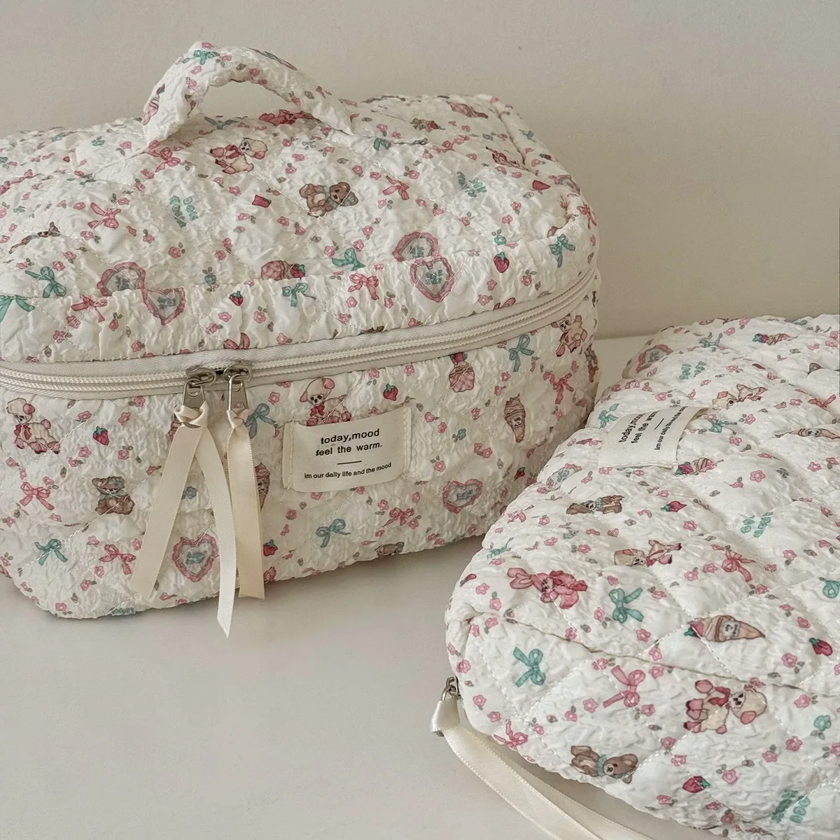 trousse de maquillage à imprimé floral mouton, grande capacité, sac de voyage portable, trousse de toilette mignonne à motif dessin animé, pochette de rangement portable