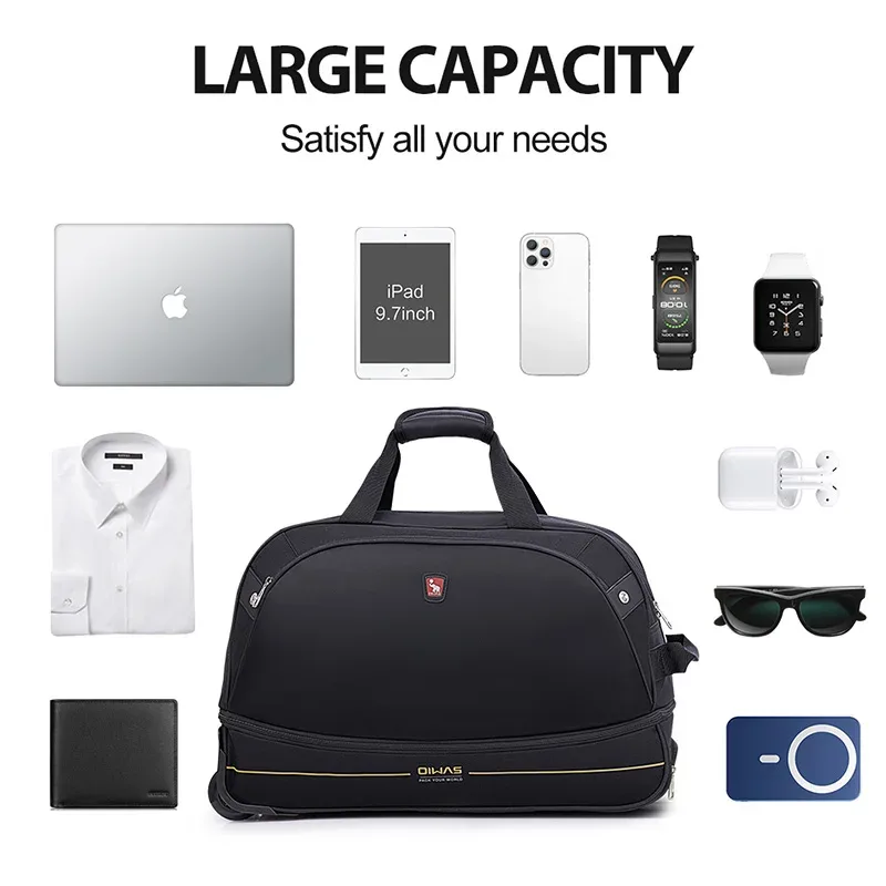 sac de voyage à roulettes oiwas pour hommes, 56l, imperméable, pliable, bagage à main avec roues, sacs de cabine extensibles